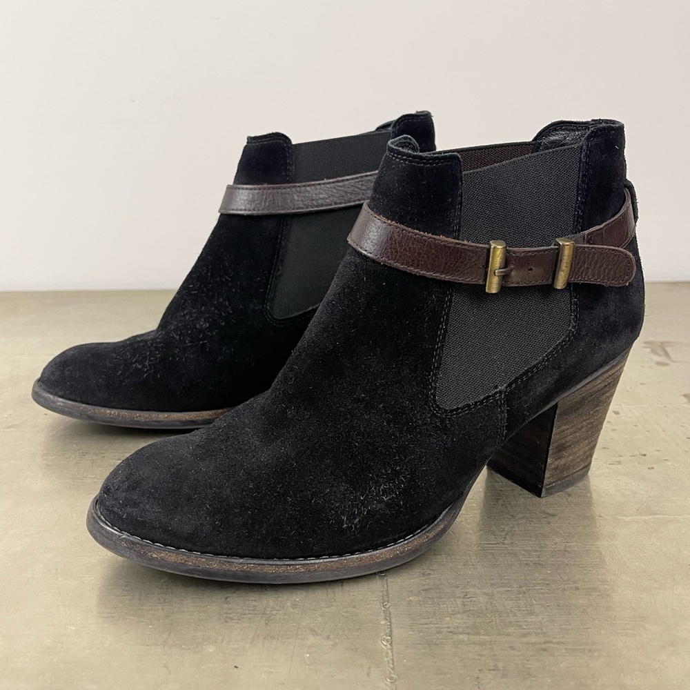 Paul Green Orsen Suede Buckle Detail Stacked Block Heel Ankle Boots
